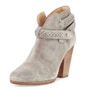 Rag & Bone NY Harrow booties Woven Cemento suede gray heel ankle 7 NIB
